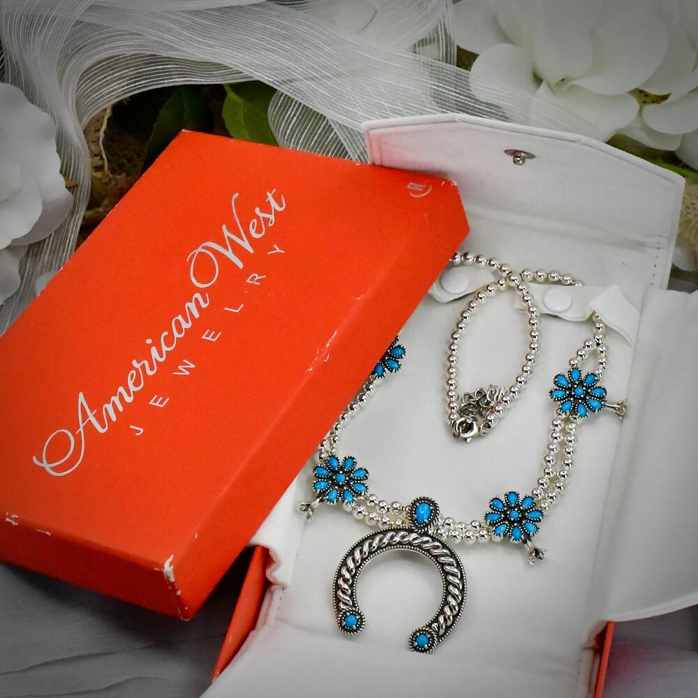 American West Carolyn Pollack Turquoise Squash Blossom Necklace Removable Naja